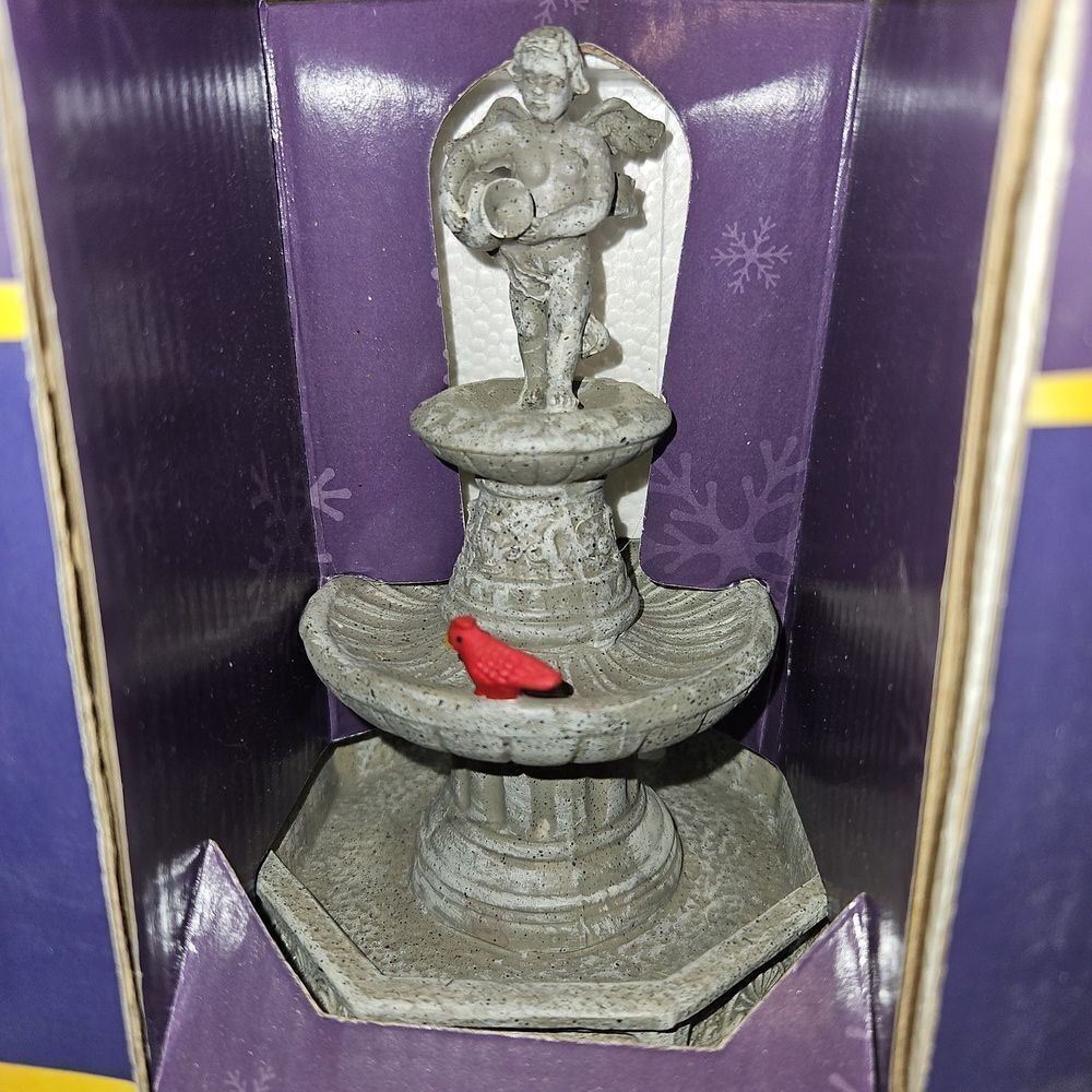 Dept. 18 Holiday Time Gray Fountain with Red Bird Holiday Village Accessories